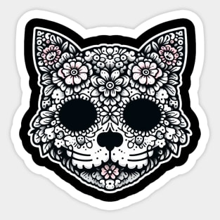 Monochromatic Floral Cat Sticker